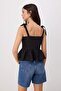 Siyah %100 Keten Aksesuar Detaylı Peplum Bluz TWOSS26BZ00681 - 6