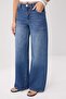 Premium Orta Mavi Özel Kumaş DÖKÜMLÜ Yüksek Bel %100 Pamuk Wide Leg Jeans TWOSS26JE00136 - 4