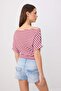 Çok Renkli Regular Kalıp Asimetrik Yaka Büzgülü Crop Fitilli Esnek Örme Bluz TWOSS26BZ00376 - 4