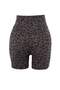 Kahverengi Fırçalı Soft Kumaş Leoparlı İç Bel Cep Detaylı Örme Spor Şort/Kısa Tayt THMSS24TY00020 - 4