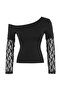 Black Fitted/Asymmetrical Collar Lace Detailed Soft Touch Knitted Blouse Twoss26Bz01008 - 5