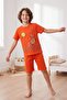 Orange-Ecru 4-Piece Boys' Printed Pajama Set - 3