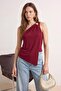 Koyu Bordo Asimetrik Kesim Aksesuar Detaylı Party Bluz TPRSS26BZ00051