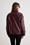 Bordo Oversize Kalıp Dik Yakalı Suni Deri Bomber Ceket Mont TWOAW27MO00042 - 5