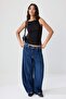 Siyah Fitted/Vücuda Oturan Halter Yaka İnce Askılı Kolsuz Fitilli Esnek Örme Atlet TWOSS26AL00131 - 2