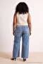 Koyu Mavi Yüksek Bel Geniş Paça/ Wide Leg Comfort/Orta Esnek Büyük Beden Jeans TBBAW26CJ00059 - 3