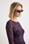 Koyu Mor Düz Peplum Bisiklet Yaka Asimetrik Dantel Örme Bluz TWOAW27BZ00092 - 2