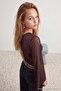Dark Brown Single Sleeve Half Lined Party Tulle Blouse Tpraw27Bz00021 - 5