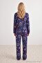 Navy Blue 100% Cotton Fun Printed Ribbed Knitted Pajamas Set Thmaw26Pt00201 - 4