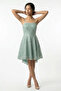 Women's Rope Strap Lined Glitter Flock Printed Short Flared Dress - 2