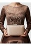 Skin Nude Satin Color Silver Detailed Metal Handle Evening Dress Bag Evening Bag Engagement Wedding Bag