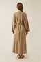 Linen Abaya with Pleated Collar Detail Camel - 6