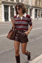 Polo Collar Striped Soft Textured Knitwear - Claret Red - 2