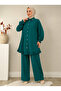 Stone Detailed Buttoned Cotton Double Suit Emerald Green - 2