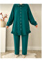 Stone Detailed Buttoned Cotton Double Suit Emerald Green