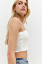 Square Neck Thin Strap Basic Crop Top - 2