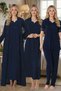 Women's Navy Blue Maternity Summer Lace Detailed Design Short Sleeve Long Dressing Gown Nightgown Pajama Set 4-Piece Set