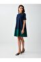Navy Blue 100% Cotton Crew Neck Color Block Mini Dress - 3