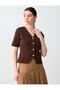 Bitter Brown Shiny Button Detailed Short Sleeve Knitwear Vest