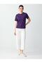 Purple Short Sleeve Crew Neck Modal Knitted T-Shirt - 2