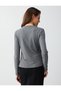 Anthracite Round Neck Knitted Blouse with Lace-Up Detail at the Waist - 5
