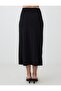 Black Regular Waist Straight Cut Long Knitted Skirt - 6