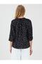 Black Relaxed Cut Three Quarter Sleeve V Neck Polka Dot Blouse - 5