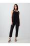 Black Square Neck Sleeveless Linen Blend Blouse - 2