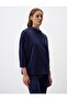 Navy Blue Loose Fit Three Quarter Sleeve Hooded Knitted Sweatshirt - 4