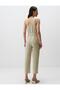 Linen Jumpsuit - One Shoulder and Belted Stone Color - 6