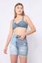 Women's Blue Ripped Detailed Jean Shorts - 3