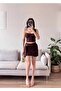 Women's Brown Chain Strap Blouse & Skirt Set with Buckle Detail - 3