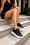 Stitch-Seamed Daily Sneakers Thick-Soled Unisex Orthopedic Women's Men's Athletic Shoes Lace-Up White-Black - 6