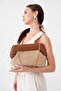 Heybes Women's Brown Leather Detailed Jute Clutch Handbag
