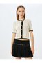 Openwork Button Trim Short Sleeve Crew Neck Cardigan - 3