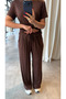 Brown Adjustable Waist Padded Blouse and Trousers Set - 1111 - 4