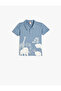 Polo Neck T-Shirt Short Sleeve Animals Printed Cotton