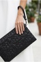 Star Patterned Shiny Portfolio & Clutch Bag -Black - 3