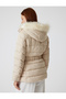 Quilted Puffer Coat Hooded Faux Fur Collar with Belt - 4