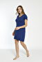 Women's Collar Lace Short Sleeve Plus Size Blue Combed Cotton Nightgown - 5