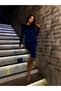 Velvet Midi Length Evening Dress with Cotton Detail 582312 Cobalt Blue - 2