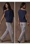 Off-Shoulder Asymmetric Collar Loose Blouse with Gold Buckle 9371 - 2