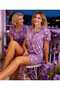 Purple Color Heart Pattern Milan Spring Fabric Shirt Collar Buttoned Women's Pajama Set - 5