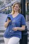 Cedy - Women's Special Design Stretchy , Sequin, Lace Detailed Washed V-Neck Large Size T-Shirt - 8