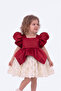 Ecru Rose Red Satin Puffy Girls' Baby Evening Dress