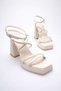 Women's Beige Heeled Sandals Tr12My02C - 5