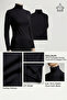 Women's Long Sleeve Half Turtleneck Combed Cotton Stretch Fabric Bodysuit - Black