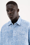 Men's Effect Embroidered Muslin Cotton Oversize Shirt Blue - 4