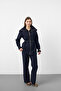 Navy Blue Women's Premium Set with Flowy Cotton Texture and Layered Detail with Waist Belt - 3