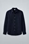 Navy Blue Linen Blended Relax Fit Men's Shirt - 6